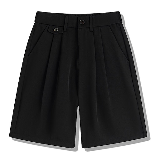Herren Shorts Kurze Hosen Kleid-Shorts Gefaltet Elastische Taille Gerade geschnitten Glatt Komfort Kein Eisen Knielänge B¨¹ro Geschäft Täglich Modisch Strassenmode Schwarz Braun Image