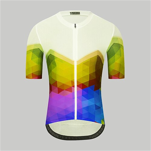 Herren Radtrikot Streifen Geometrie Kurzarm Fahhrad Oberteil mit 3 Gesäßtaschen Mountainbike MTB Straßenradsport Schnelltrocknend Reflektierende Streifen Rückentasche Feuchtigkeitsableitend Sport Image