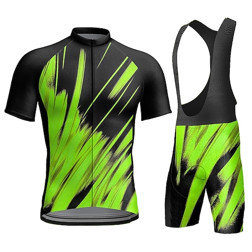 Herren Radtrikot mit Trägershorts Kurzarm Mountainbike MTB Straßenradsport Sommer Blau Gelb Rote Geometrisch Fahhrad 3D-Polster Schnelltrocknend Rückentasche Feuchtigkeitsableitend Atmungsaktiv Image