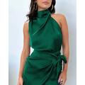 Damen Minikleid Weißes Kleid Casual kleid Satinkleid Sommerkleid Elegant Brautkleider schlicht Urlaub Täglich Verabredung Regular Fit Glatt Ärmellos Rollkragen Schwarz Dunkelgrün Khaki Sommer Frühling