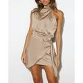 Damen Minikleid Weißes Kleid Casual kleid Satinkleid Sommerkleid Elegant Brautkleider schlicht Urlaub Täglich Verabredung Regular Fit Glatt Ärmellos Rollkragen Schwarz Dunkelgrün Khaki Sommer Frühling