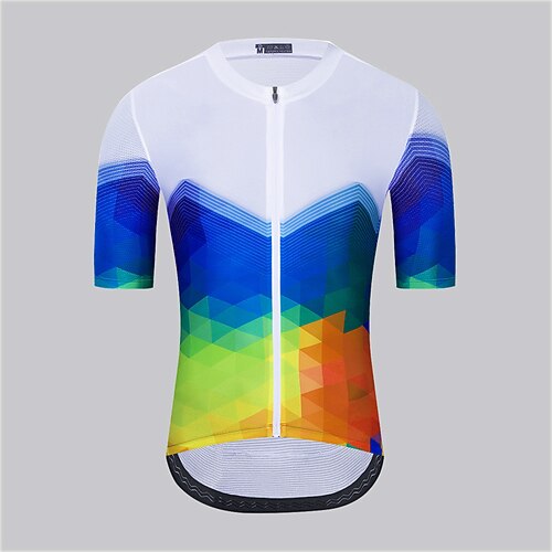 Herren Radtrikot Streifen Geometrie Kurzarm Fahhrad Oberteil mit 3 Gesäßtaschen Mountainbike MTB Straßenradsport Schnelltrocknend Reflektierende Streifen Rückentasche Feuchtigkeitsableitend Sport Image