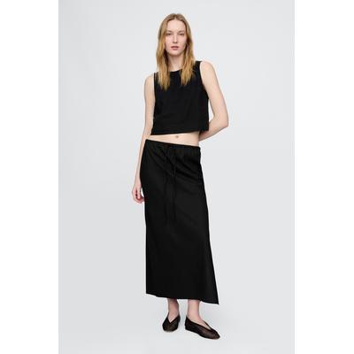 Gap Womens Black Heavyweight Linen-Blend Midi Skirt - Black