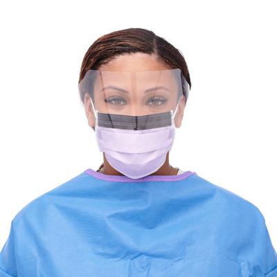 Medline ASTM Level 3 Procedural Face Mask with Eye Shield and Ear Loops, Anti-Fog Foam, Anti-Glare Strip, Purple, 25/BX (NON27410ELZ)