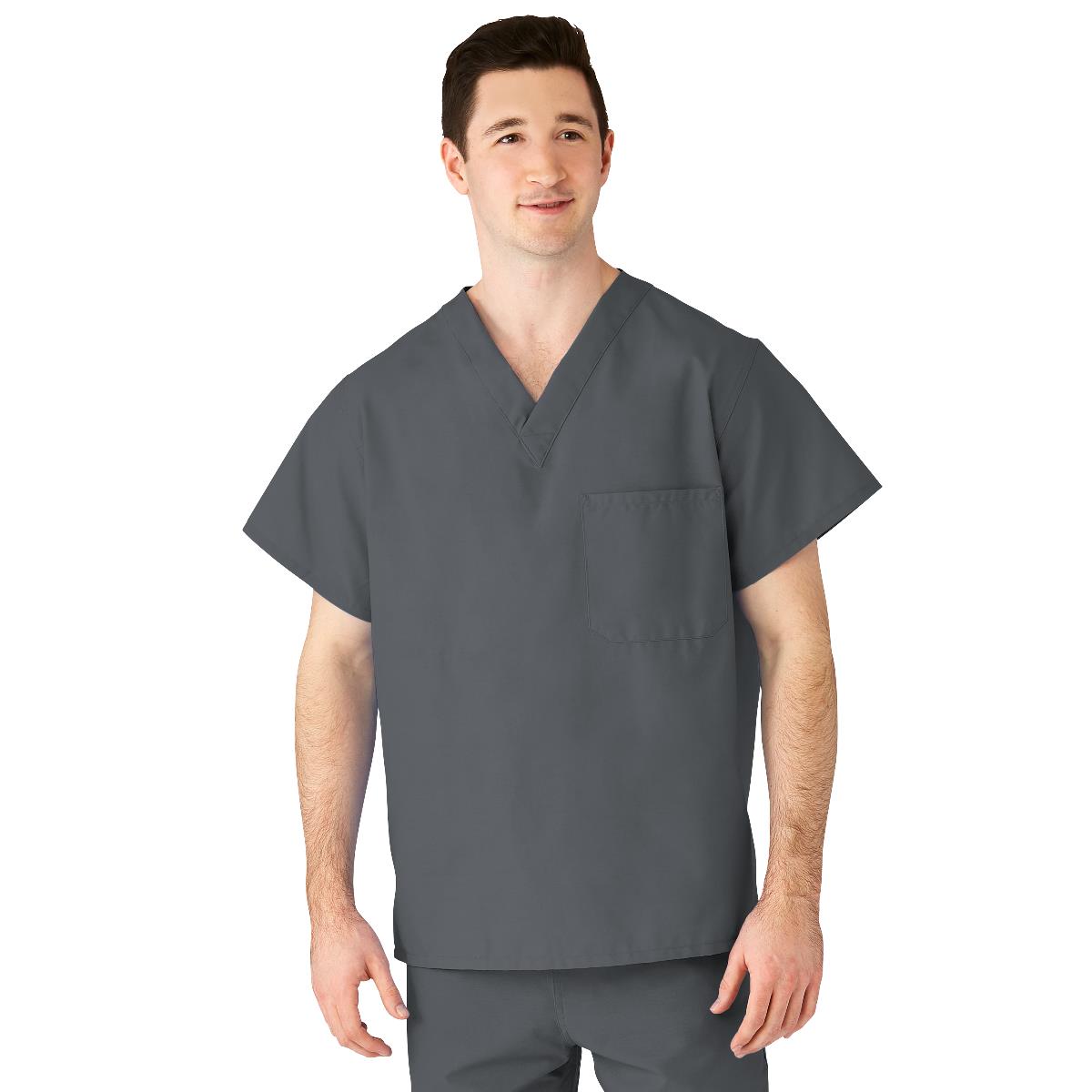 Medline AngelStat Unisex Reversible V-Neck Scrub Top with 2 Pockets, Charcoal, Size 4XL, Color Code, 1 EA (610NCC4XL-CM)