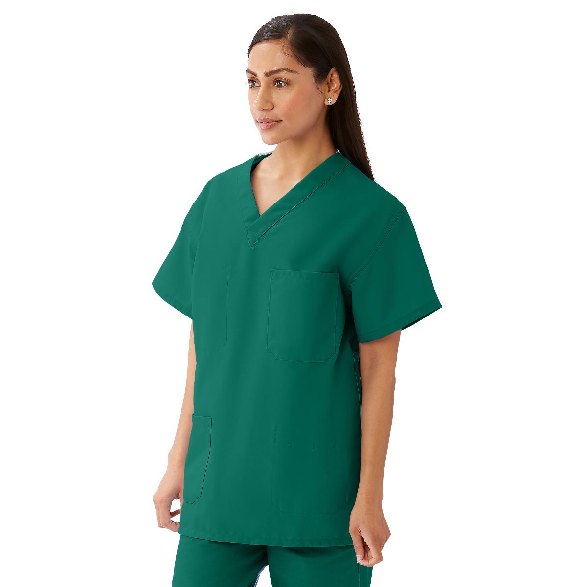 Medline AngelStat Unisex Reversible V-Neck Scrub Top with 4 Pockets, Hunter, Size S, Angelica Color Code, 1 EA (630NHGS-CA)