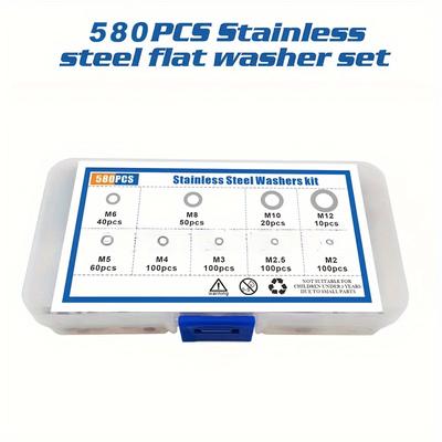 TEMU 580pcs Stainless Washer, Suitable For Factory Repair, Kitchens, Shops, And Outdoor Construction