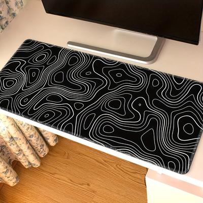 TEMU 1pc Landscape Pattern Mouse Pad, Large Size Black Abstract Line Contour Office And Gaming Mouse Pad, Non-slip Rubber Washable Desktop Protector Table Mat, Office Desk Decorative Mat