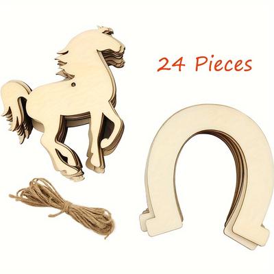 TEMU 24- Wooden Horse And Horseshoe Cutouts - Unfinished Wood Hanging Ornaments For Diy Crafts, Home & Party Decor, Use - No Electricity Needed, Featherless, Manufactured Wood