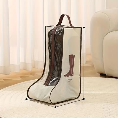 TEMU 1pc Fabric Boot Storage Bag With Handle, Dustproof Shoe Organizer, Portable 's Shoe Packaging, For Home & Travel, Foldable Hanging Shoe Pouch Image
