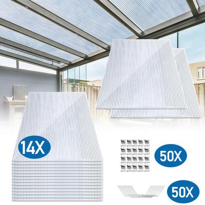 TEMU 14pcs Set/uv Double-layer Polycarbonate Panel - Waterproof And Transparent, Suitable For Greenhouse, Outdoor Use, And Plant Shelter Roofs,60.5x121cm,10,25 M² Image