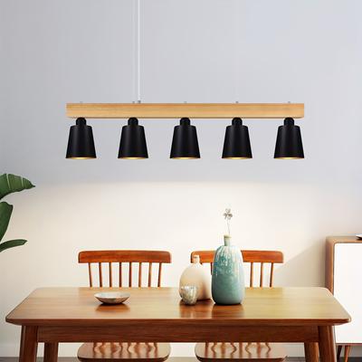 TEMU Elegant 3-light Pendant Lamp For Dining Table - Modern Black/ With Wooden Accents, E27 Base, Ideal For Kitchen, Hallway, Bedroom, Living Room - Hardwired, 220v-240v (bulbs Not Included), Homefire Image