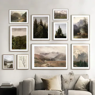 Rustic Mountain Gallery Wall Art Prints Vintage Forest Landscape Oil Painting Canvas Poster Nature