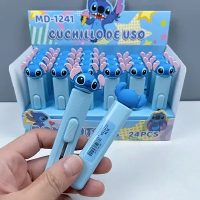 Disney Stitch Utility Knife Cute Anime Cartoon Stitch Flick Knife Pencil Sharpener Stationery School