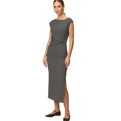 Jerseykleid ZERO "zero Jerseykleid mit Streifen", Damen, Gr. 40, Normalgrößen, schwarz-weiß (schwarzcream), Jersey, Obermaterial: 75% Polyester, 22% Viskose, 3% Elastan. Ärmelfutter: ohne Futter., bedruckt, casual, figurbetont lang, Rundhals, ohne... Image