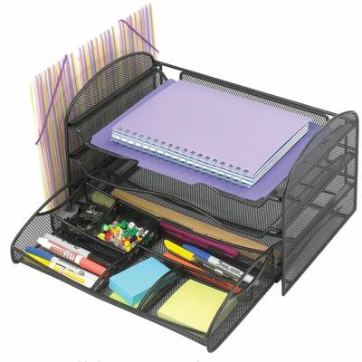 Safco Onyx 1 Upright/3 Tray Mesh Desk Organizer - 1 Pocket(S) - 8" X 17.3" X 9" Depthdesktop - Black - 1 Each