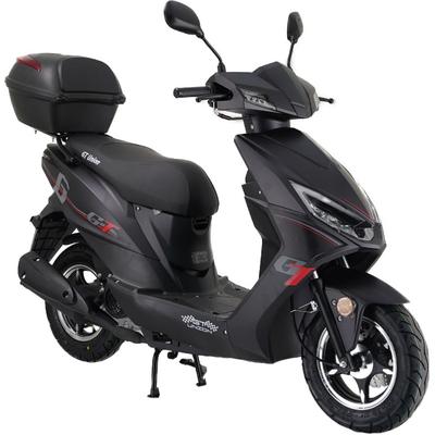 Motorroller GT UNION "Sonic X 45", schwarz (mattschwarz, schwarz), Motorroller & Mofas, mit Topcase, 45 km/h, Luftgekühlter Motor, B:68cm H:105cm L:183cm