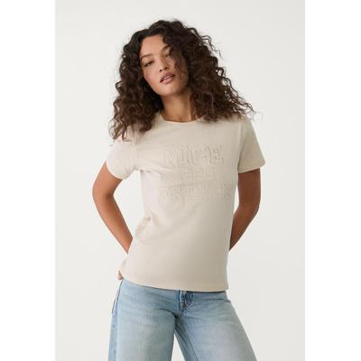 Stradivarius Embroidered slogan t-shirt Stone XS