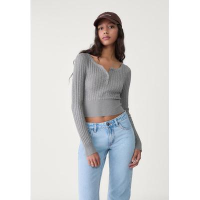 Stradivarius V-neck sweater with buttons Dark grey L