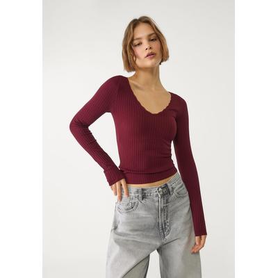 Stradivarius Seamless V-neck T-shirt Purple XS