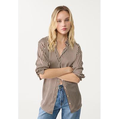Stradivarius Satin shirt with a lapel collar Brown M