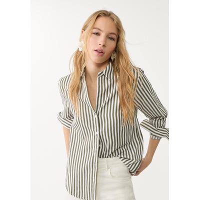 Stradivarius Striped poplin shirt Khaki L