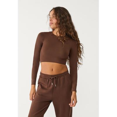 Stradivarius Crop top with long sleeves Brown XS