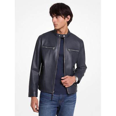 Michael Kors Leather Moto Jacket Blue S