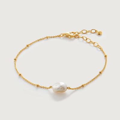 Gold Keshi Pearl Beaded Chain Bracelet Pearl