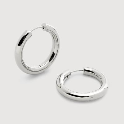 Sterling Silver Click Medium Hoop Earrings