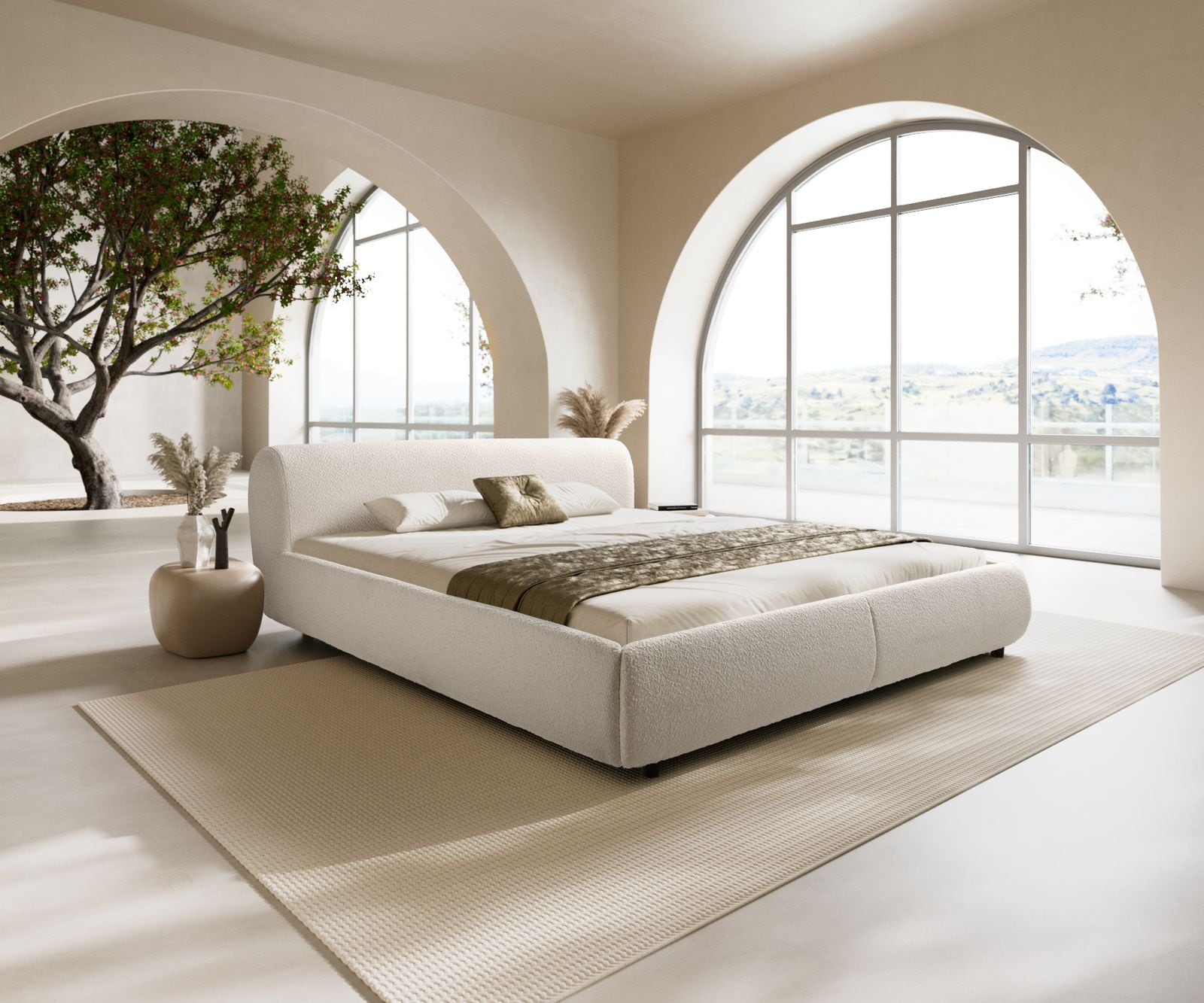 DELIFE Polsterbettgestell Shona 180x200 cm Bouclé Creme-Weiß, Polsterbetten Image