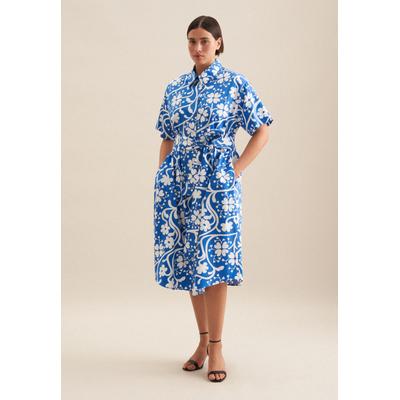 Sommerkleid SEIDENSTICKER "Schwarze Rose", Damen, Gr. 3XL (46), Normalgrößen, weiß, 100% Baumwolle, bedruckt, regular fit, Kurzarm, Kleider, Kurzarm Kragen Druck Image