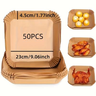 TEMU 50/100pcs 9inch Square Air Fryer Parchment Liner - Food Grade, And Waterproof, Baking And Microwaves And Air Fryers, Home Barbecues And Baking Parties, Air Fryer Liner Image
