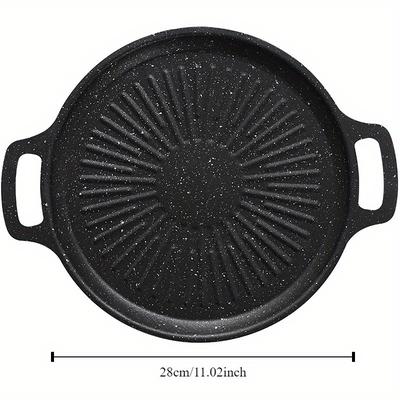 TEMU 28cm/30cm, 1 Pack, Black, Korean-style Frying Pan Suitable For Universal Stoves Without Sticking Smoke At Home Or Outside, Camping Portable Barbecue Plate Grill Image