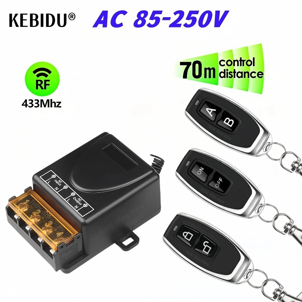 Universal 433 MHz Fernbedienung Schalter 1CH 110 V 220 V 230 V 100 m Reichweite RF Empfänger Modul für Licht/Motor/Garage Tür Image