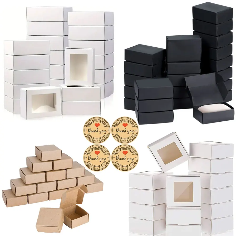 20/50 Stück DIY Kraftpapierbox mit/ohne durchsichtigem Fenster, Papier-Geschenkbox-Verpackung für Hochzeitsfamilie, Geburtstag, Party (mit Aufkleber) Image