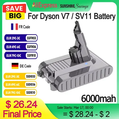 6000 mAh 21,6 V Ersatzakku für Dyson V7/SV11 Motorhead Pro V7 Trigger V7 Animal V7 Handstaubsauger Image
