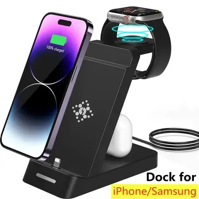 3-in-1 kabelloser Ladeständer für iPhone 14 13 12 11 X Samsung S22 S21 Schnellladestation Dock für Image