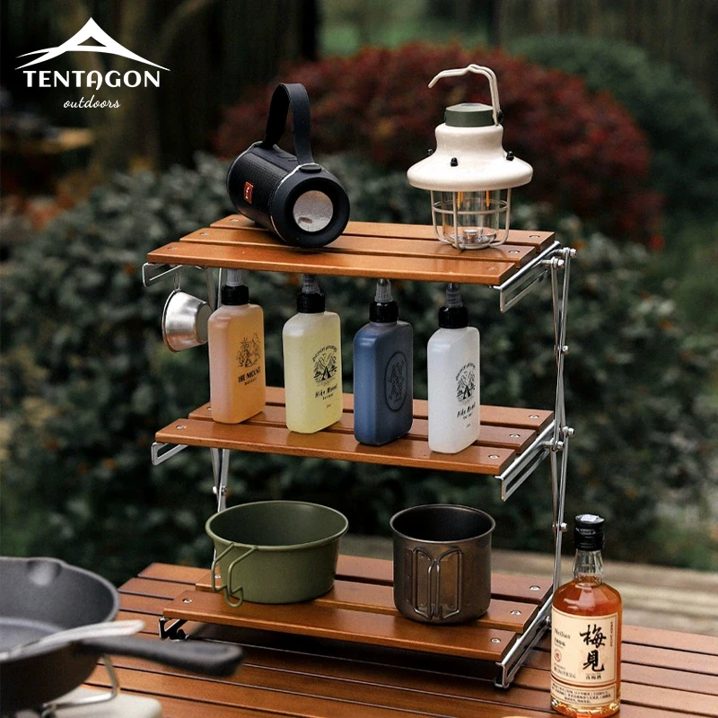 Camping-Rack, tragbar, Oak$Shabili, dreistufiges Rack, Aufbewahrungsregal für den Außenbereich, BBQ, faltbar, für Picknick, Camping, Grill, Klapptisch