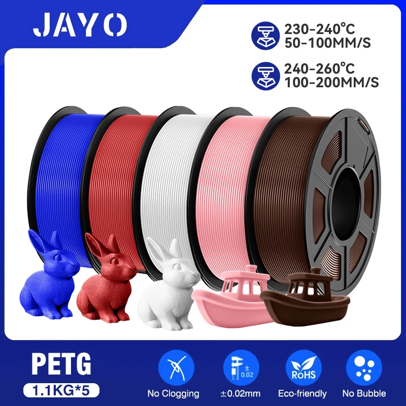 JAYO Filamente Petg 5 Rollen gemischte Farben 3D-Drucker-Filament 1,75 mm 100 % keine Blase FDM 3D-Druckermaterialien DIY Geschenk 1,1 kg/1 Rollen Image