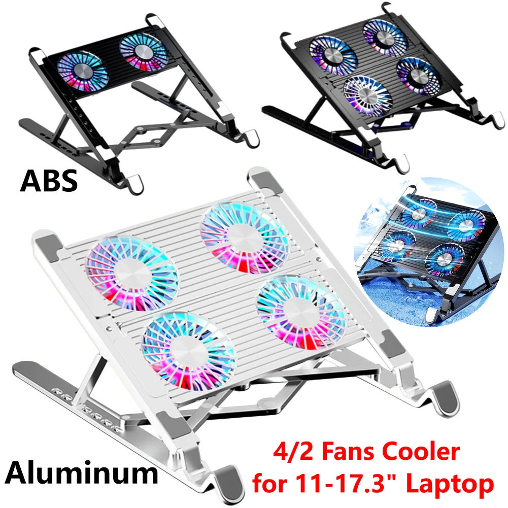 Laptop-Kühlpad mit 2/4 Lüftern, faltbarer Notebook-Ständer, RGB Silent Gaming Laptop-Kühler, Lüfter, 7 Höhe, für 11–17,3 Zoll Laptops Image
