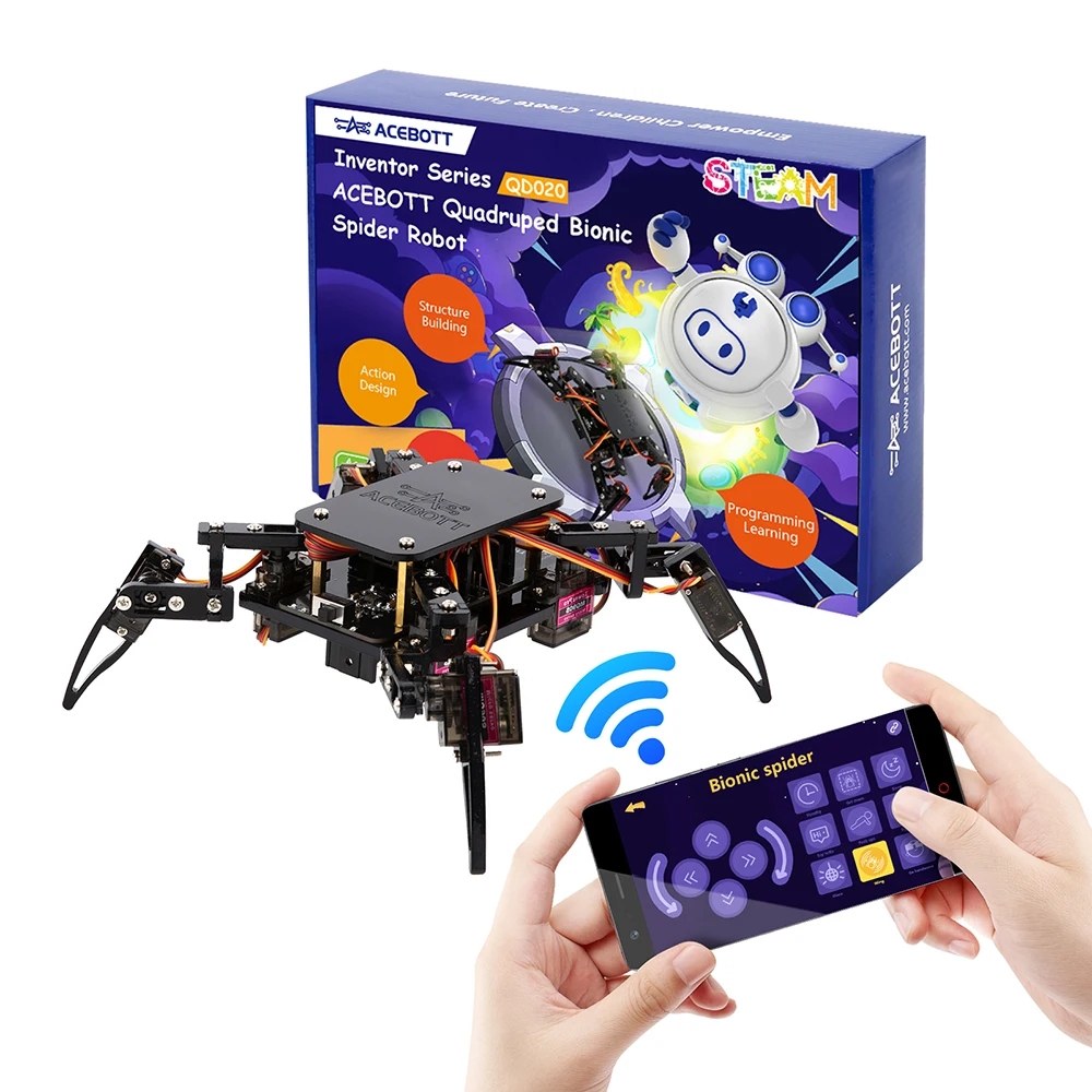 ACEBOTT ESP8266 Bionic Quadruped Spider Robot Kit App Fernbedienung Walking Crawling STEM Robotics Project für Arduino ESP32 Image