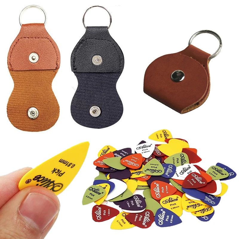 Gitarren-Plektrum-Tasche, PU-Leder, tragbare Plektrum-Aufbewahrung, Schlüsselanhänger, Plektrum-Tasche, mehrfarbige Plektrum-Tasche mit zufälligen 3 Plektren, Zubehör ZYF Image