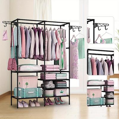 TEMU Duty Garment 4- Clothes Double And , Freestanding Closet 66x42x14in, Clothing Shoe Organizer 6 Shelves For