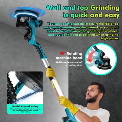 TEMU Versatile 6-speed Drywall Sander - 1390w Electric Wall Polisher & Grinder, Stainless Steel, Ideal For Popcorn Ceiling Removal, Adjustable 900-1200rpm