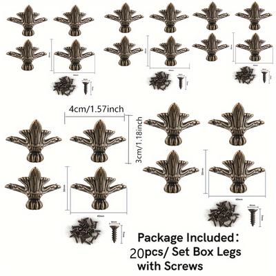 TEMU Design 20pcs Set Antique Brass Corner Protectors For & Wooden Cases - Decorative Metal Feet Legs Hardware, Design