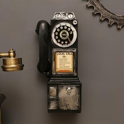 TEMU 1pc Vintage Resin Rotary Phone Wall Decor - Contemporary Style, Reusable Artistic Telephone Replica For Cafe, Bar, Restaurant, Or Home Decoration