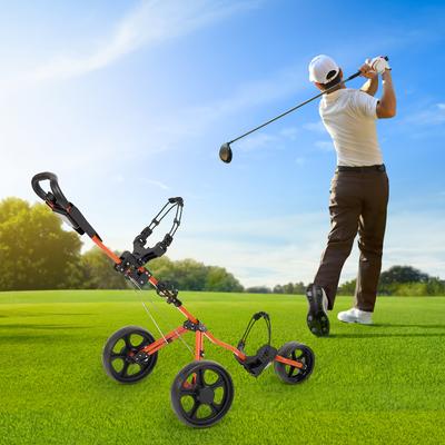 TEMU 3 Wheels Folding Golf Pull Push Cart With Scoreboard Adjustable Handle, Orange