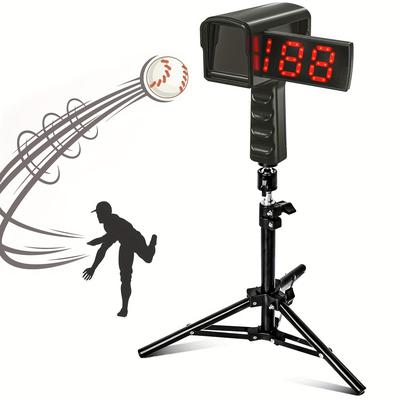 TEMU 1pc Black Baseball Radar With Tripod - Led+lcd Display, Handheld/hand-free Sensor For Baseball & Softball Training, Abs Construction, Ideal For