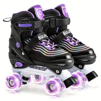 TEMU ' Skates With Bright Wheels And Colorful , 4 Sizes Of Adjustable Roller Skates, Suitable For And Teenagers, The Best Halloween Gift For Beginners Indoor And Outdoor Sports